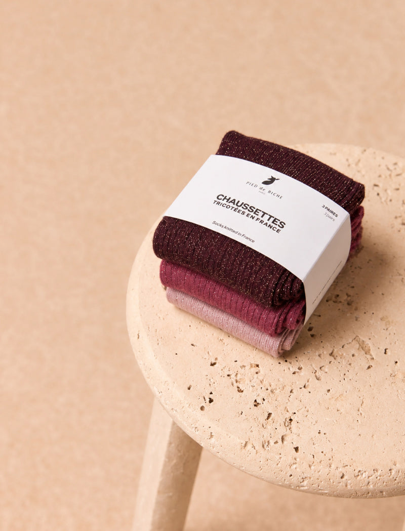 Set gerippte Lurex-Socken – Rosa - Image principale