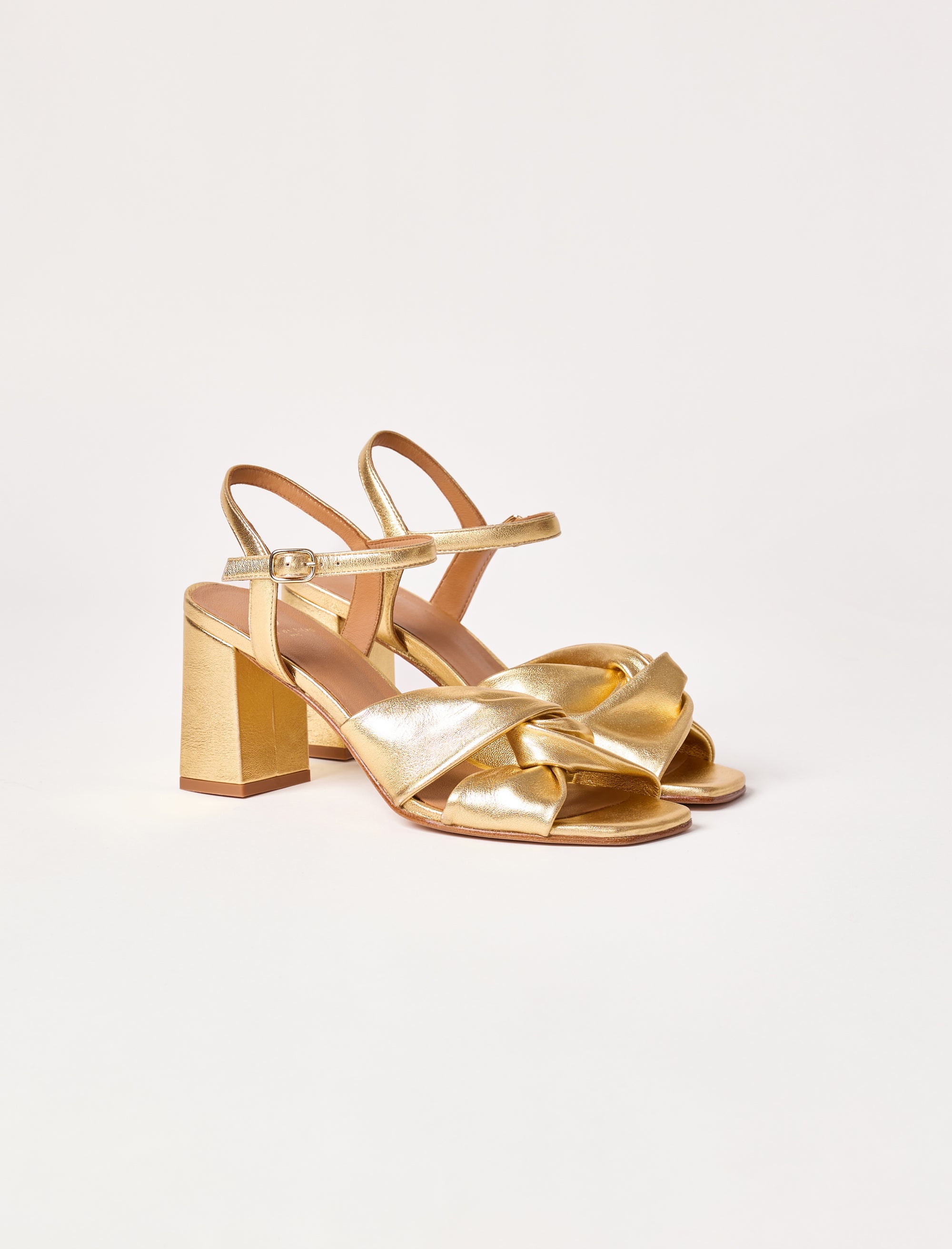 sandales dorées en cuir pour femme