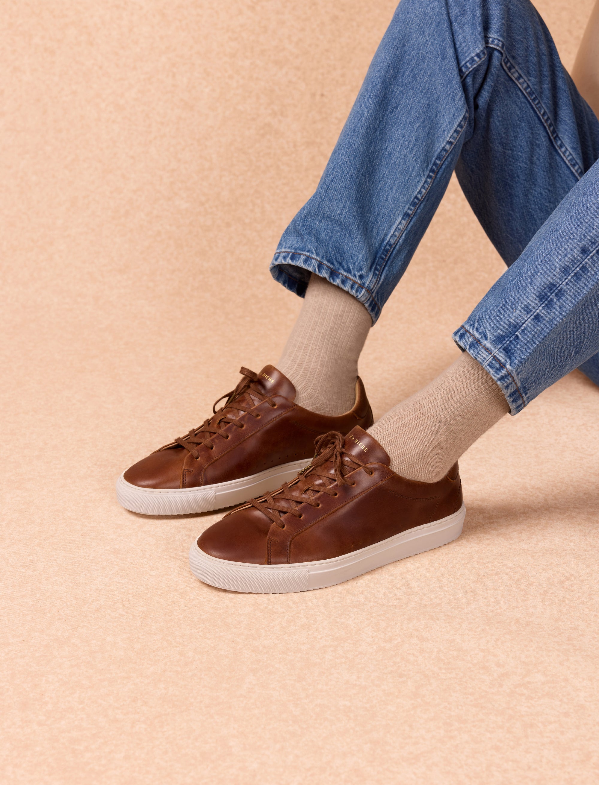 sneakers en cuir marron pour homme