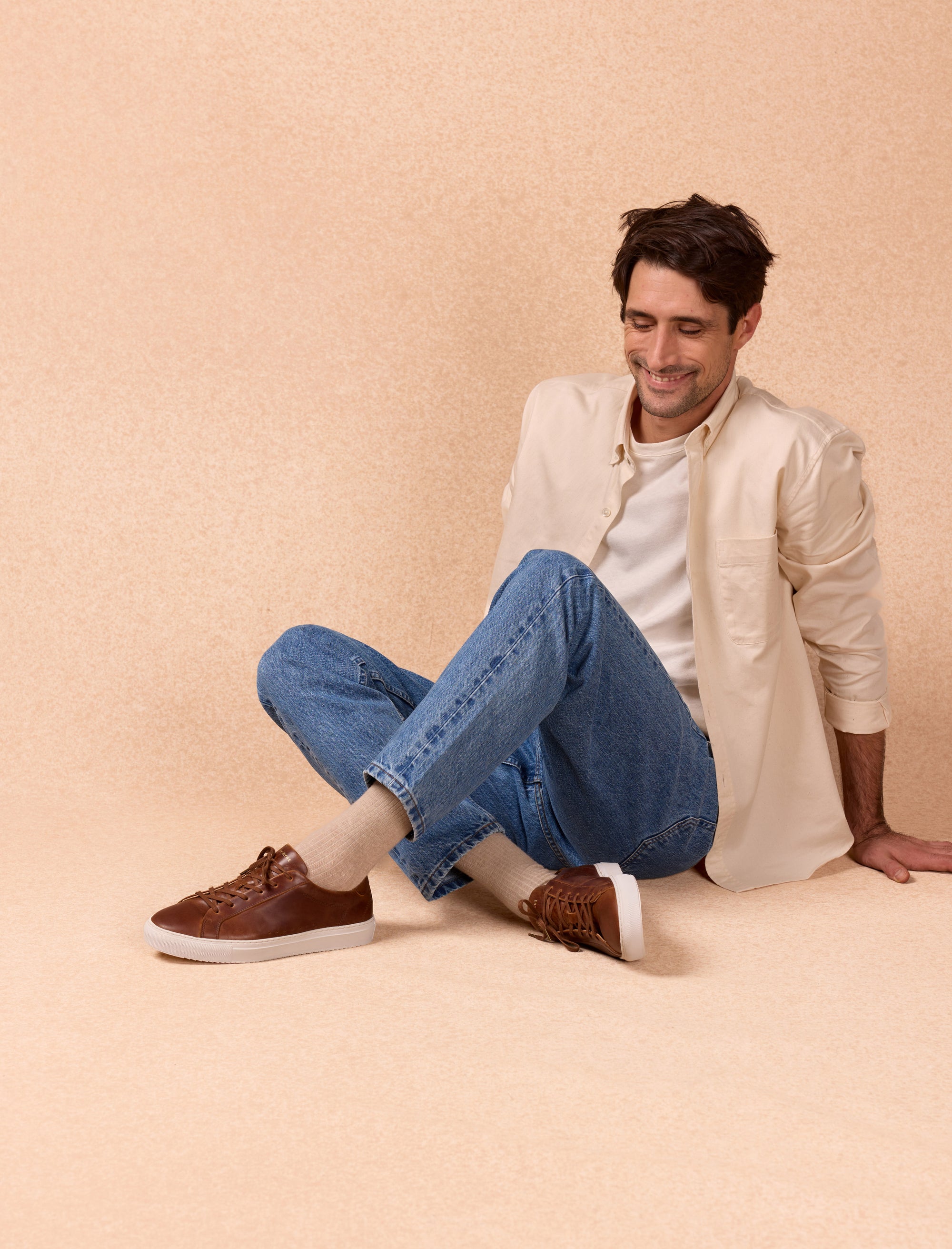 baskets en cuir marron pour homme
