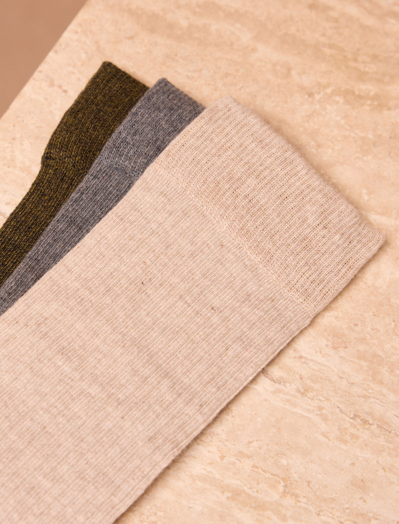Pack chaussettes côtelées - Gris, kaki & beige - Image principale