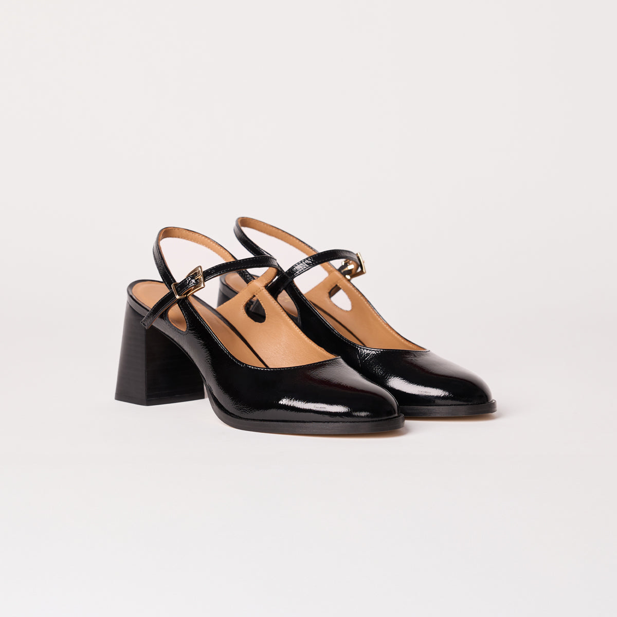 babies à talons en cuir verni noir pour femme