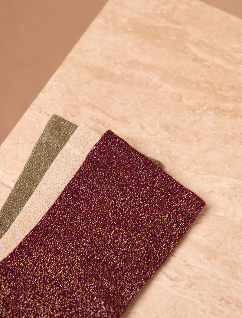 Lurex sock pack - Sage, Bordeaux & Gold  - Image principale